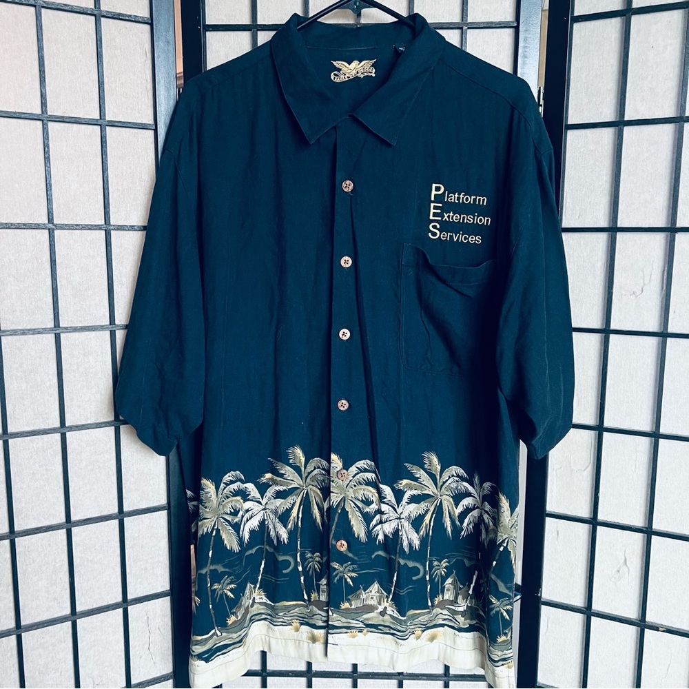 Eagle dry goods 100% silk palm tree print button down L